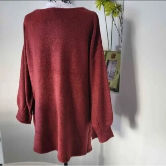 Puff Sleave Red V Neck Sweater Sz 3X New - Picture 8 of 9